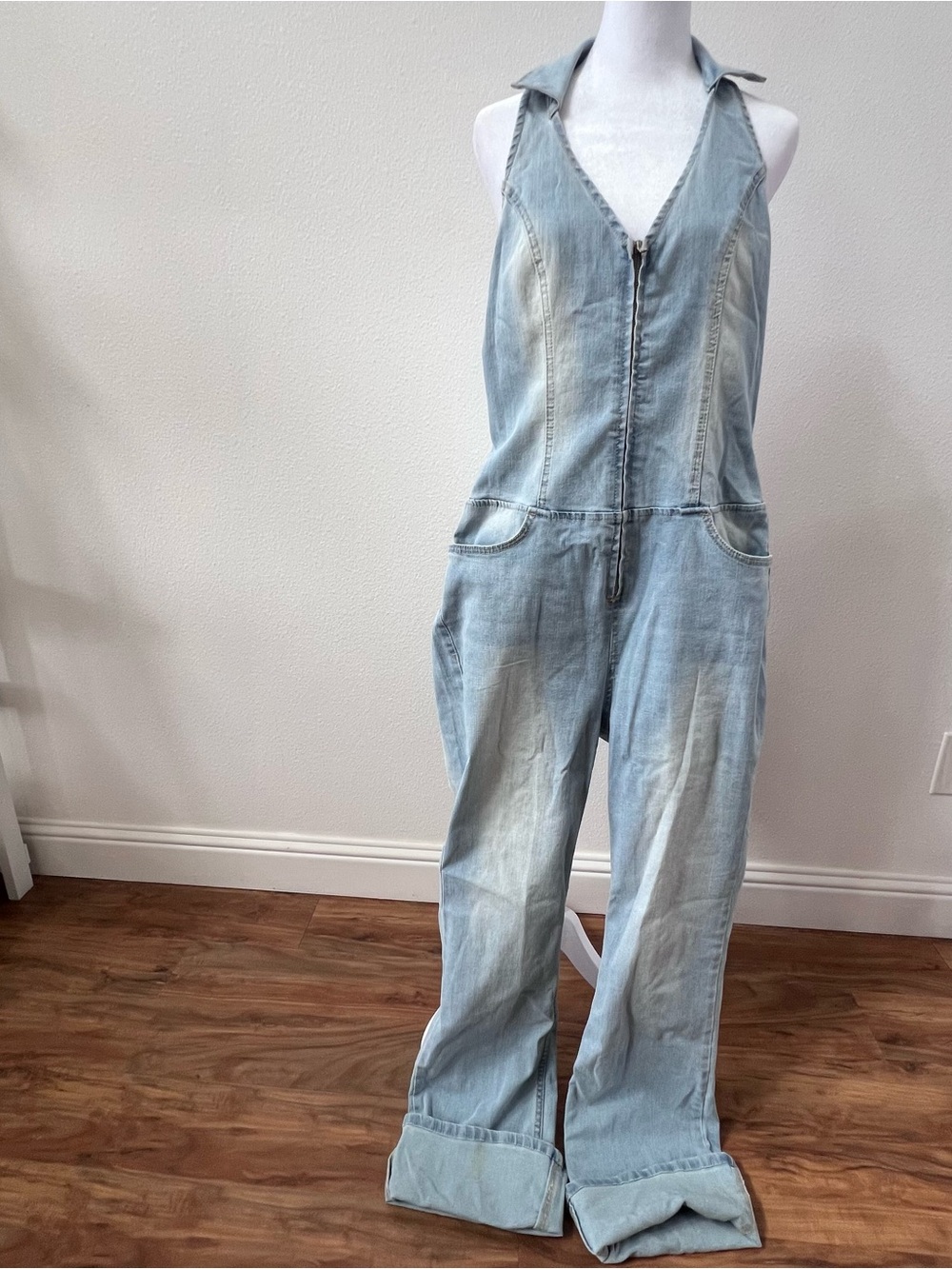 Love Tree Light Blue Denim Halter Jumpsuit